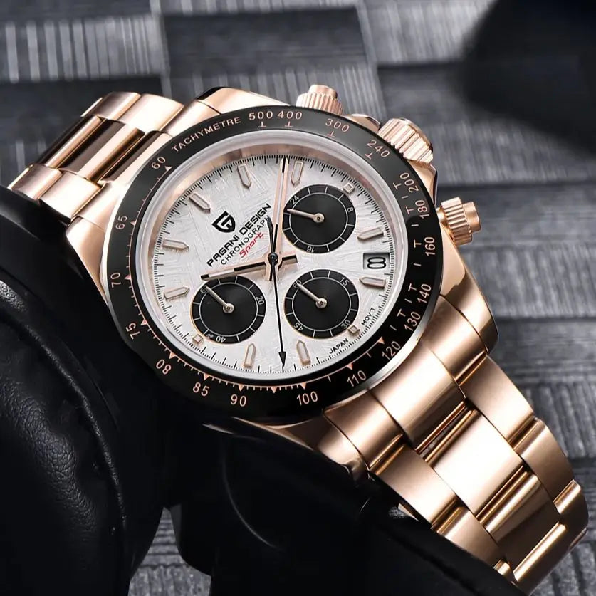 PAGANI DESIGN 2025 New Men's Watches Luxury Rose Gold Quartz Watch For Men 100M Waterproof Sports Chronograph Wristwatch Men