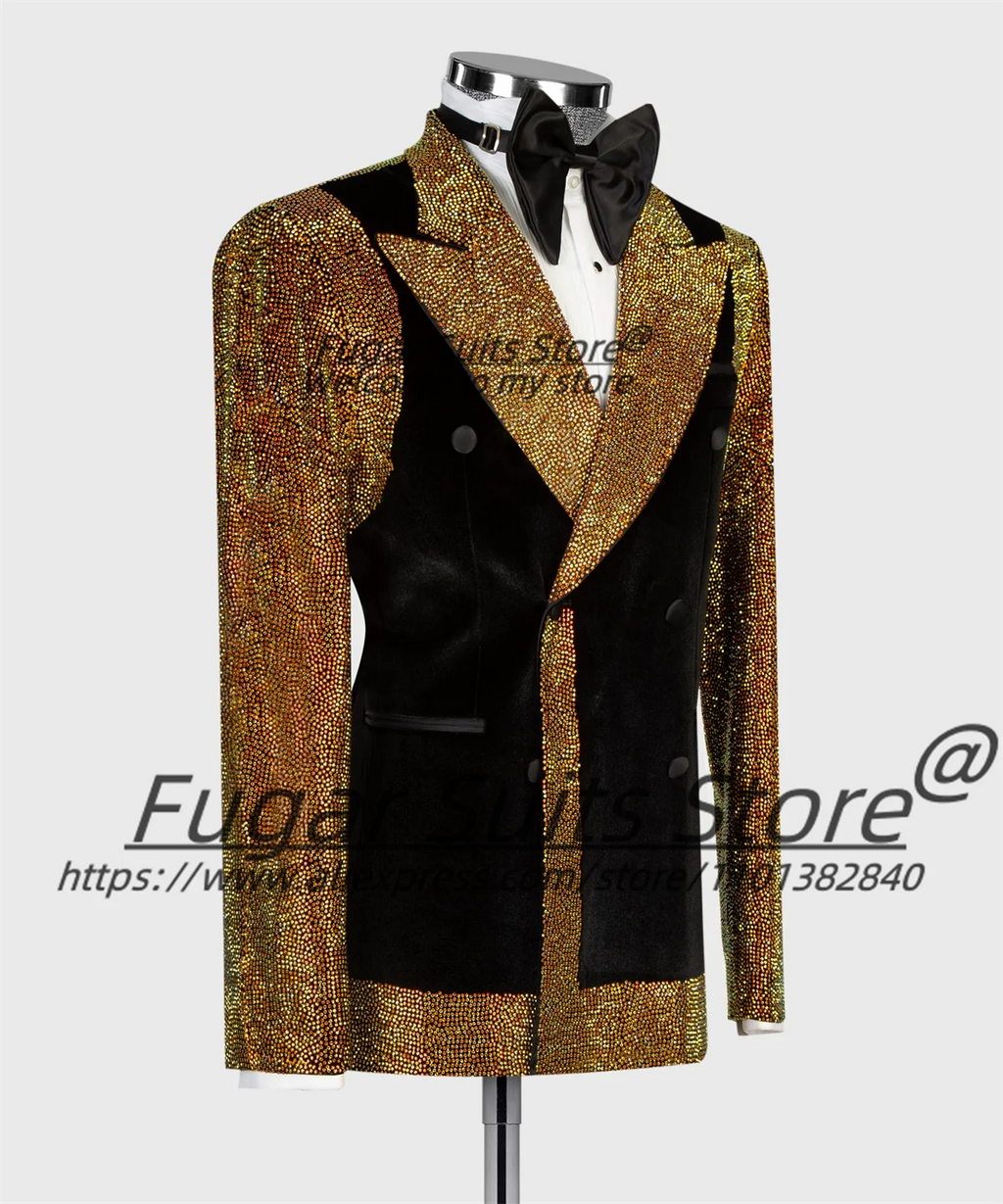 Gorgeous Sequins Graduation Ceremony Red Carpet Walk Show Men Suits Customized Slim Peak Lapel Groom Wedding Tuxedos Ropa Hombre