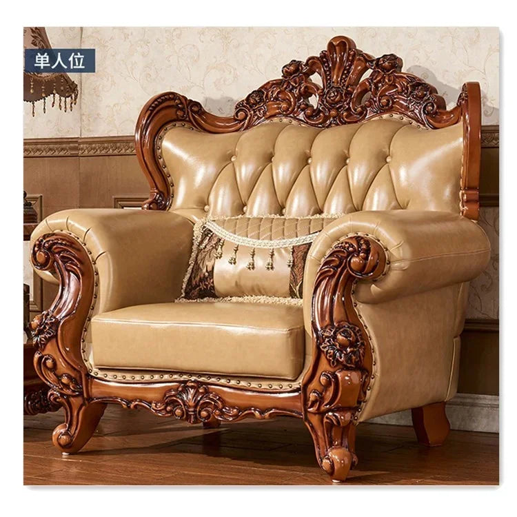 L # European Style Luxury Home Living Room Sofa Set Furniture Modern Genuine Leather Sofa Set