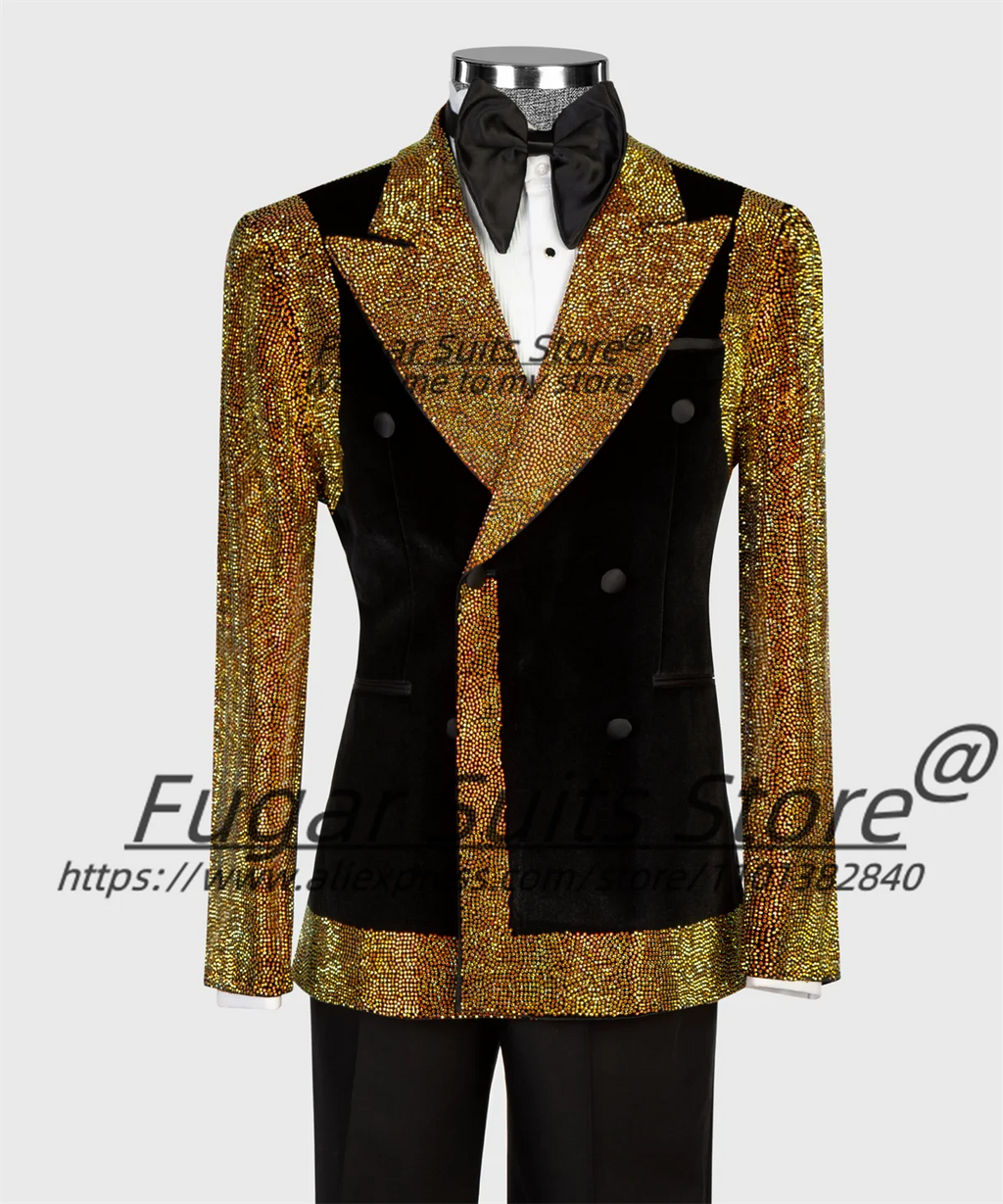 Gorgeous Sequins Graduation Ceremony Red Carpet Walk Show Men Suits Customized Slim Peak Lapel Groom Wedding Tuxedos Ropa Hombre
