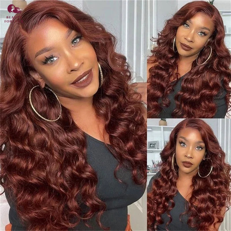 Grade 12A Colored Human Hair Bundles With Closure Reddish Brown Brazilian Body Wave 3 Bundles With 4x4 Lace Closure For Women