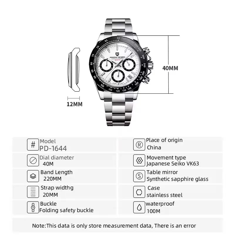 PAGANI DESIGN V2 40MM Classic Fashion Business Quartz Watch Multi Time Zone Chronograph Sapphire Glass Quartz Watches for men