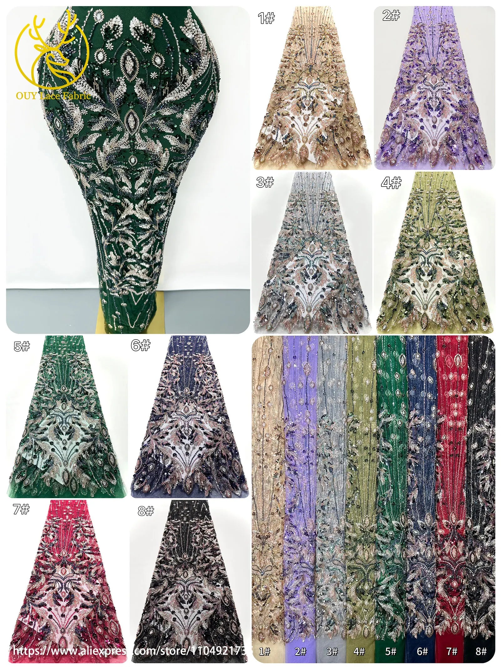 Green Luxury Precious French Handmade Heavy Beaded Lace Fabric High End African Nigerian Sequin Lace Wedding Party Dresses