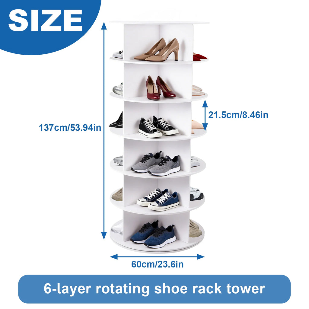 Rotating Shoe Tower 6-Tier Freestanding Shoe Organizer Display Stand 360 Degrees Revolving Rack for Home Dormitory Doorway
