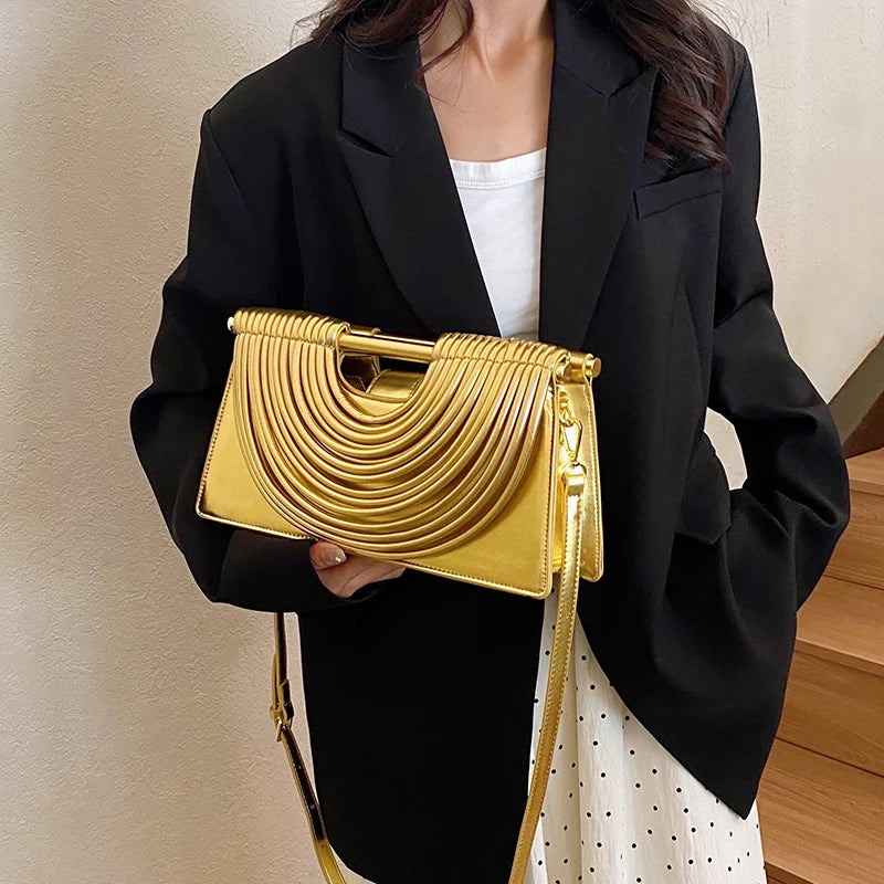 Fashion Handbag Luxury Gold Evening Clutch Bag Women Designer Handwoven Noodle Bags Large Capacity Pu Leather Messenger Bag