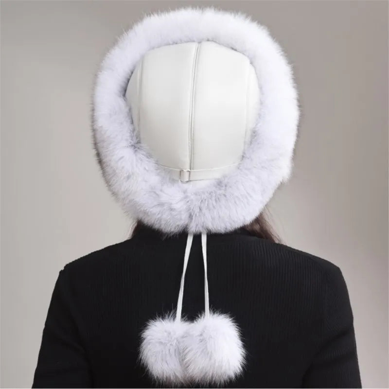 New Real fox fur hat Women winter genuine ethnic style mongolian hat Girls outdoor warm ear protection 100% real fox fur hat