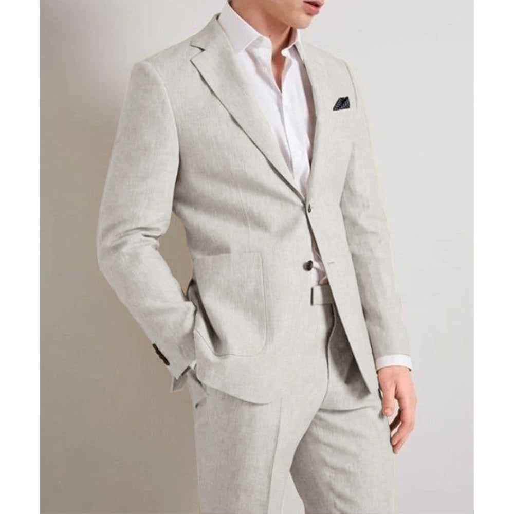 Mens Elegant Suit Two Piece Suit Mens Suit Breathable Full Set Elegant Menswear Thin Linen Comfortable Mens Formal Wedding Suit