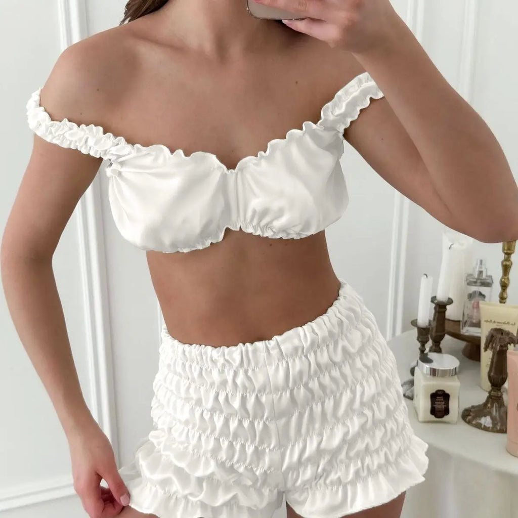 Pajamas Three-piece Long-sleeved Nightgown Shorts Loungewear Women's