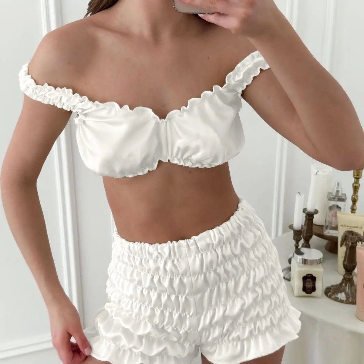 Pajamas Three-piece Long-sleeved Nightgown Shorts Loungewear Women's