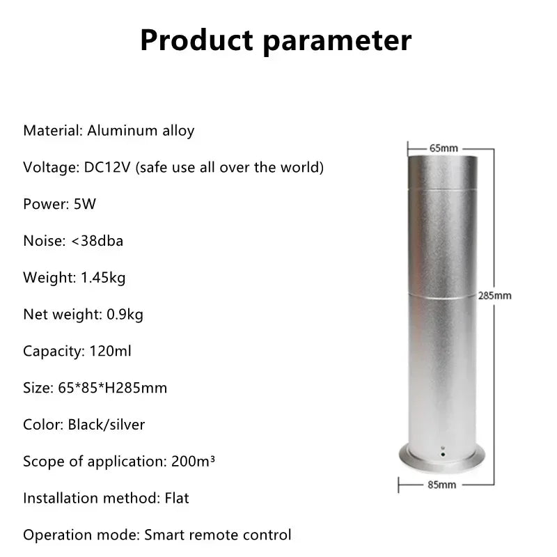 Aluminum Alloy Home Aroma Diffuser Room Fragrance Perfume Air Freshener Scent Diffuser Machine 200ML Essential Oil Capacity