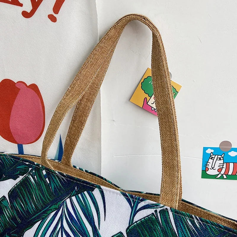 50Pcs/Lot Fashion Canvas Bag Simple Women's Shoulder Tote Pouch large Capacity Women's Portable Shopping Bag Wholesale