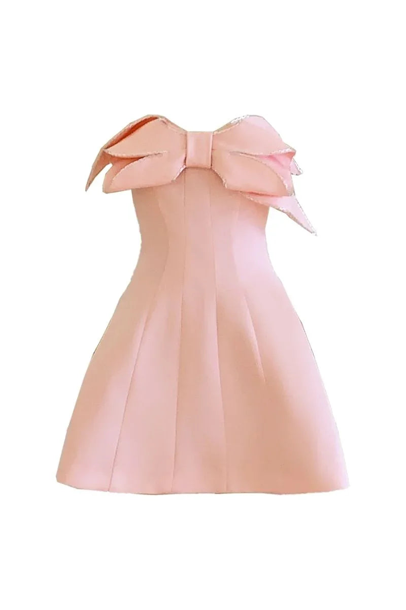 New Arrival Elegant Pink Bridal Party Dress Women Off Shoulder A-Line Dress With Giant Bow Lace 2026 Summer Wedding Guest Dresse