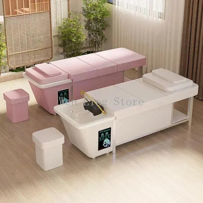 2025 Professional 90L Water Tank Hair Washing Massage Table Shampoo Bowl Bed Spa Heated Head Water Therapy Bed Shampoo Bed