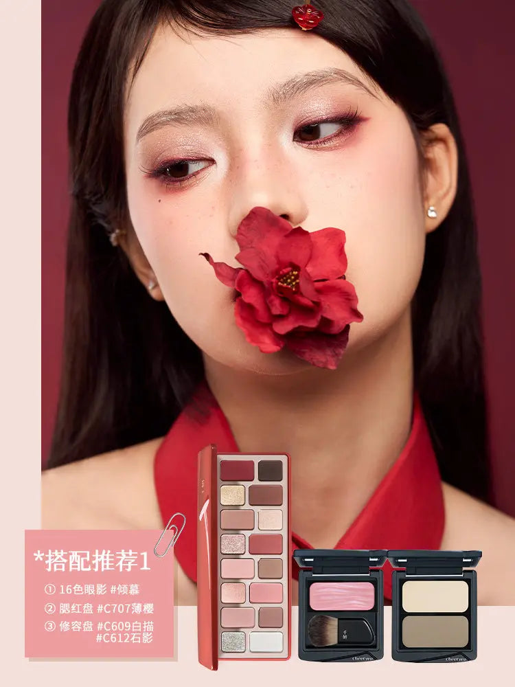 Cheeryep Qianyan All-in-One Makeup Palette, 16 Eyeshadows + Blush + Contour, Spring Summer Long Lasting Face Makeup Kit