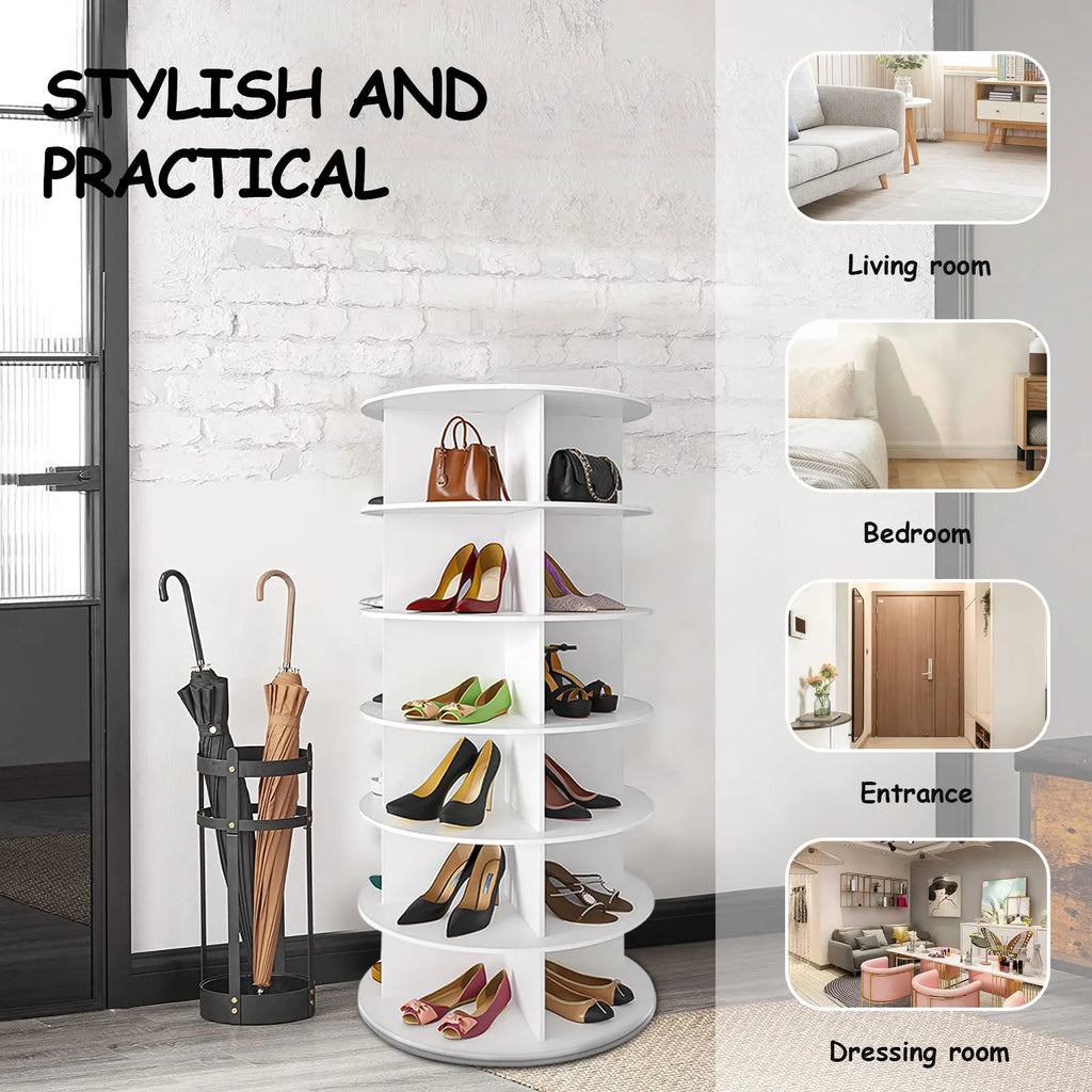 Rotating Shoe Tower 6-Tier Freestanding Shoe Organizer Display Stand 360 Degrees Revolving Rack for Home Dormitory Doorway