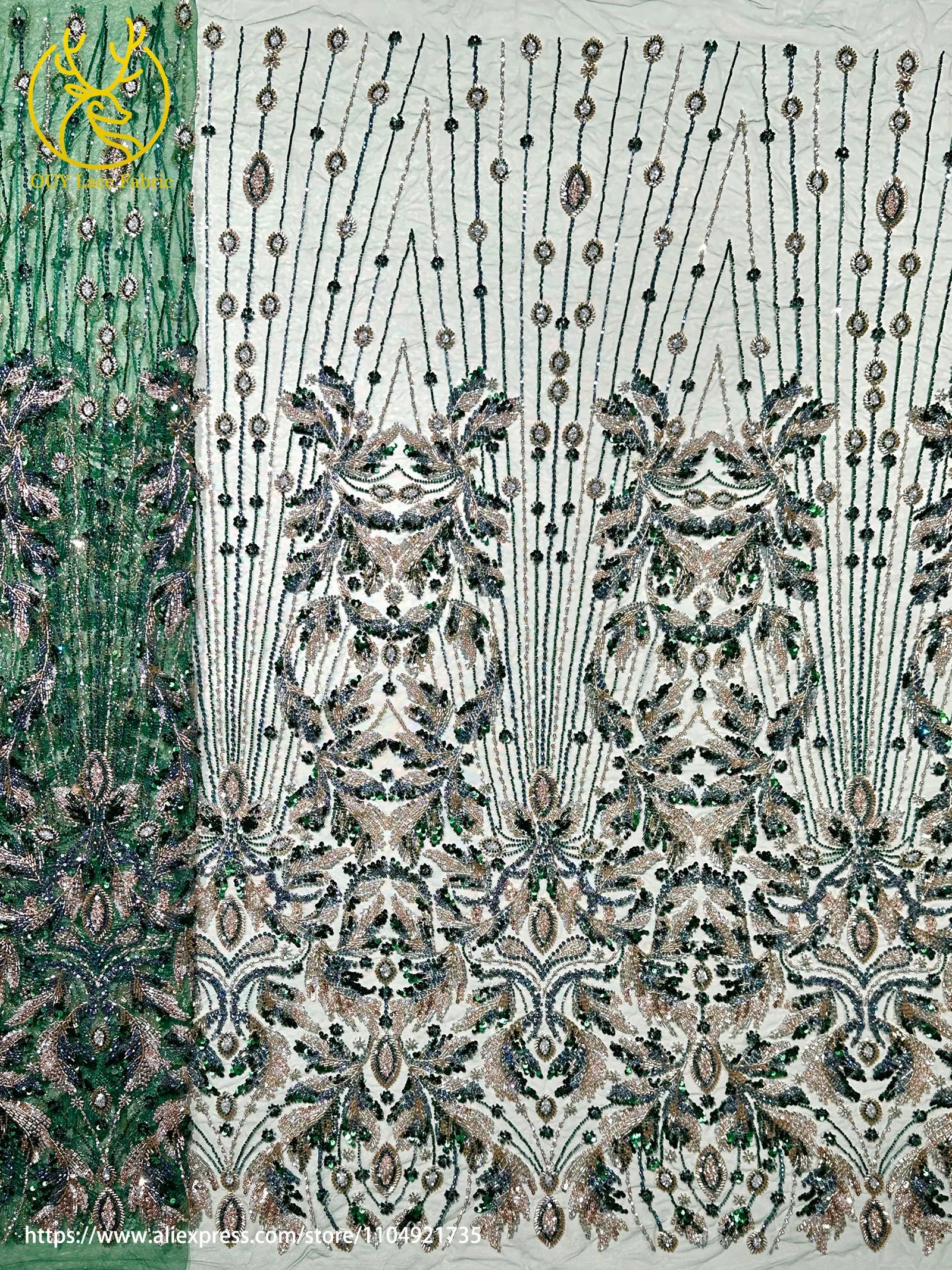 Green Luxury Precious French Handmade Heavy Beaded Lace Fabric High End African Nigerian Sequin Lace Wedding Party Dresses