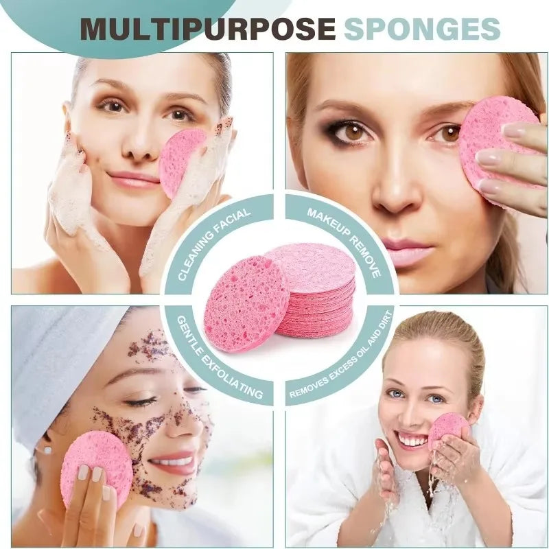 50PCS Compressed Face Wash Puff Natural Wood Pulp Sponge Foaming Face Puff Cosmetic Puff Face Cleansing Sponge