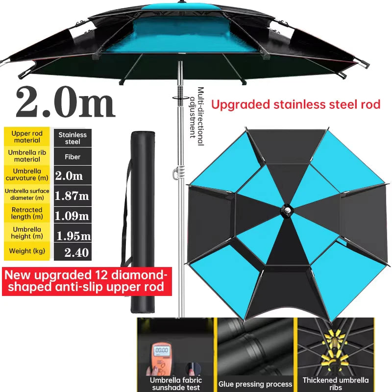 Outdoor Fishing Sunshade Umbrella 360 Degree Adjustable Clamp Beach Umbrella Anti UV Sun Parasol Fishing Waterproof Canopy