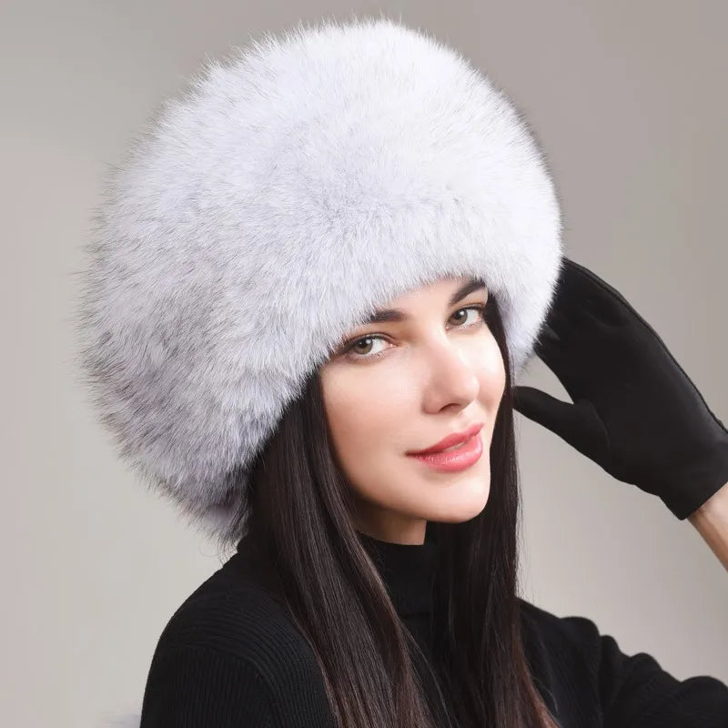 New Real fox fur hat Women winter genuine ethnic style mongolian hat Girls outdoor warm ear protection 100% real fox fur hat