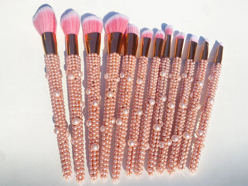 12Pcs/set Diamond-studded Makeup Brushes Gems Makeup Beauty Tools Full Diamond Loose Powder Foundation Concealer Brush Bling