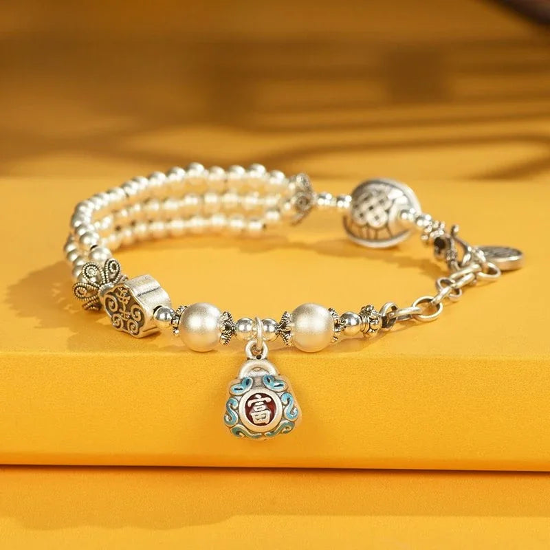Original New Style Pure Silver 999 Fujia Hand Silver Necklace Ethnic Style Gift For Girlfriend Girlfriends' Gift