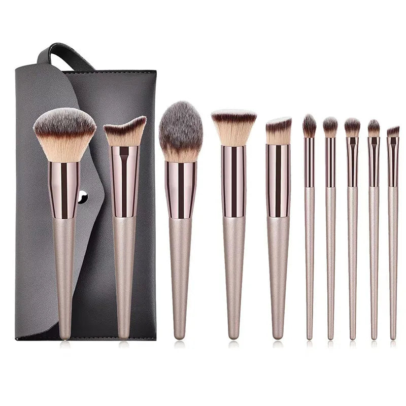 New 10Pcs Champagne Gold Makeup Brushes Set Loose Powder Eyeshadow Blush Brush Cosmetic Beauty Tools