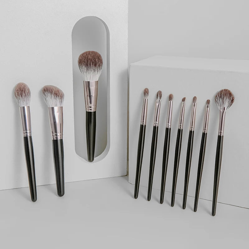 10pcs Makeup Brush Set - Premium Fox Hair Powder/Blush/Concealer Brushes,Anti-Aging Cosmetic Tools with Ergonomic Handles