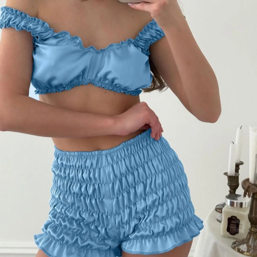 Pajamas Three-piece Long-sleeved Nightgown Shorts Loungewear Women's