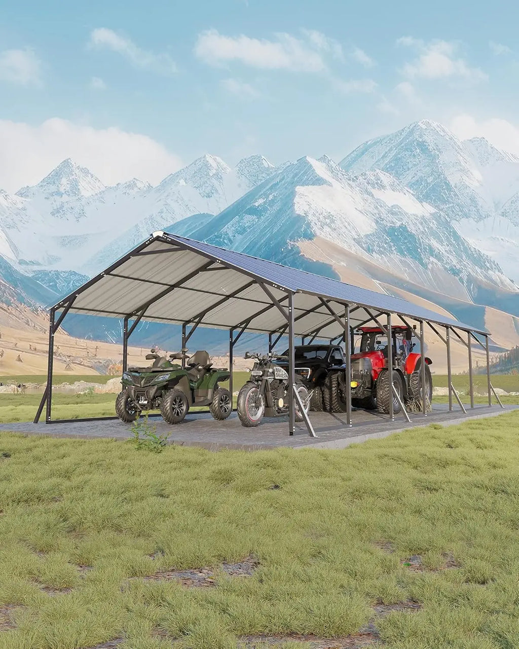 20x30x12ft Heavy Duty Steel Metal Carport Vertical Roof All Weather Multi Vehicle Pickup Boat Tractor Storage, Customized