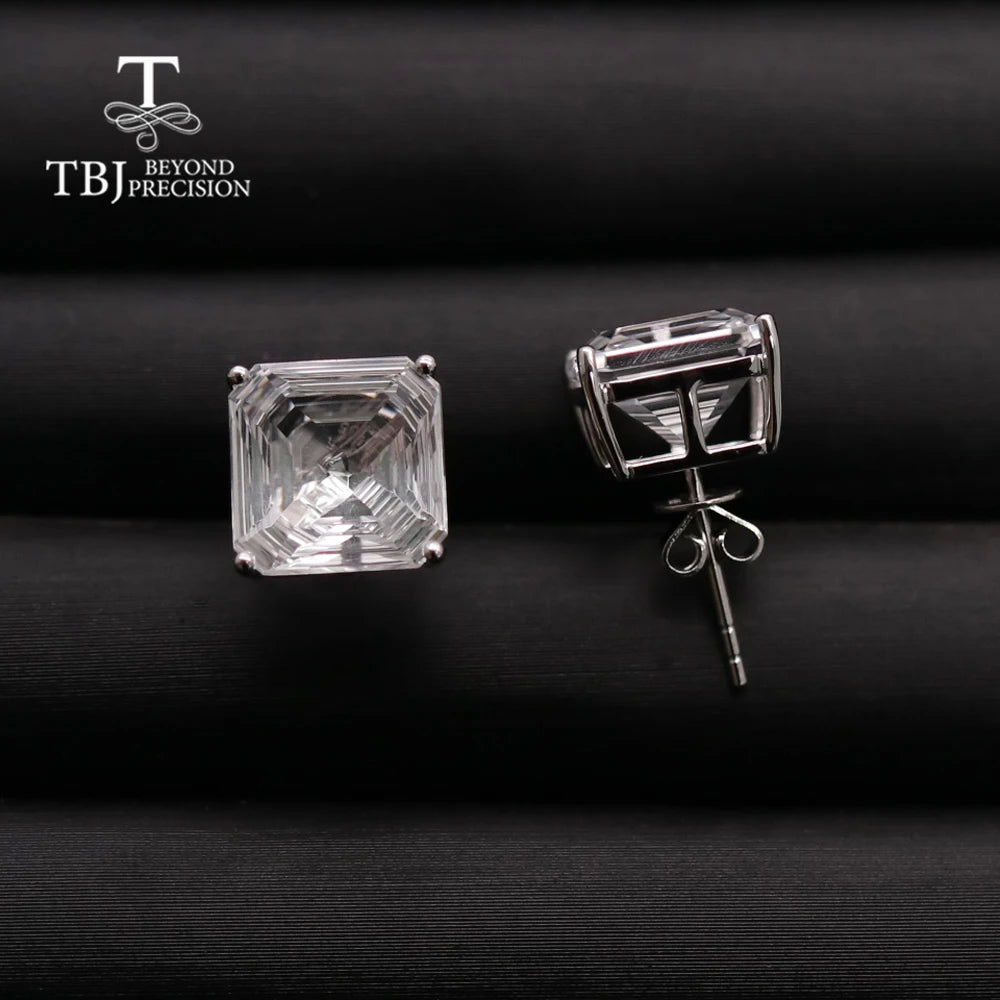 14K white gold natural white Quartz square 10mm Special cutting gemstone earrings simple design for women anniversary gift