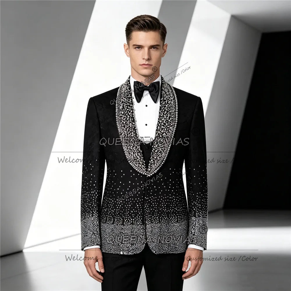 Exclusive Men's Suit For Wedding Rhinestone Beaded Groom Blazers Custom Made Man Catwalk Style Tuxedo Attire trajes para hombre