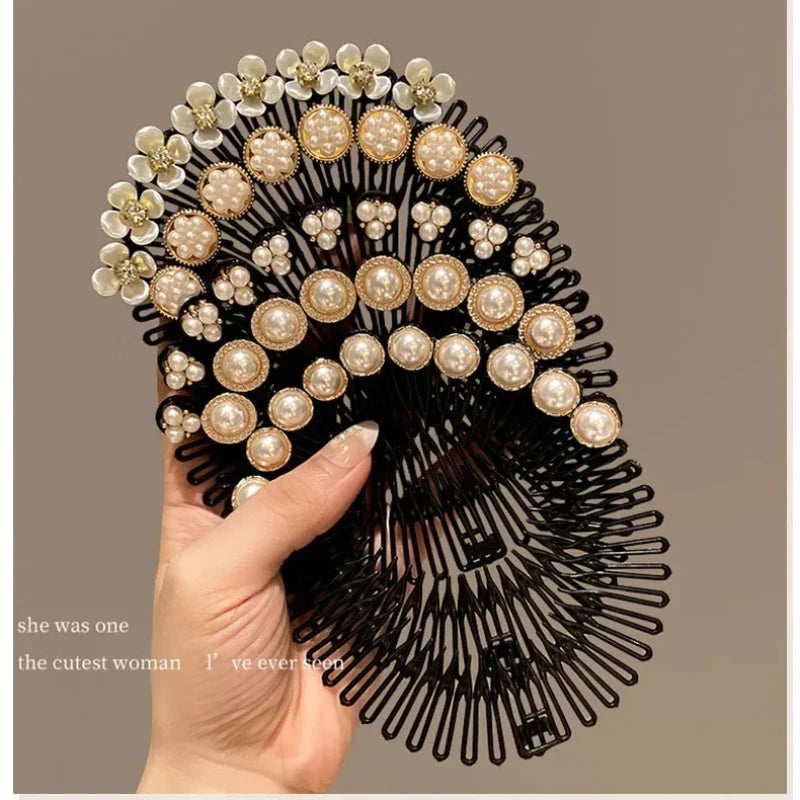 Stretch Pearl Flower Hairbands for Women Plastic Flexible Circle Headband Wavy Hair Hoop Face Wash Fixed Korean Hair Accessories