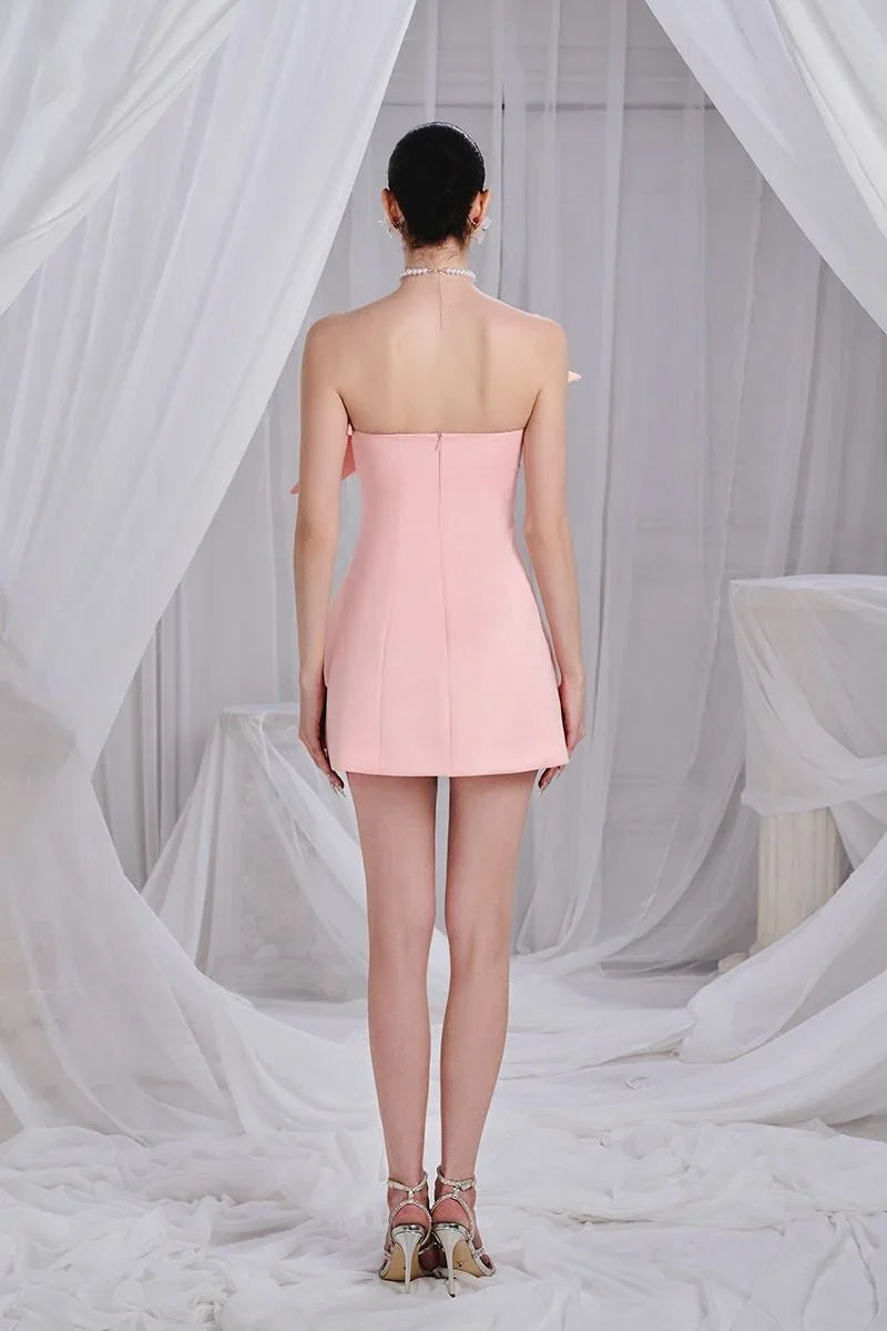 New Arrival Elegant Pink Bridal Party Dress Women Off Shoulder A-Line Dress With Giant Bow Lace 2026 Summer Wedding Guest Dresse