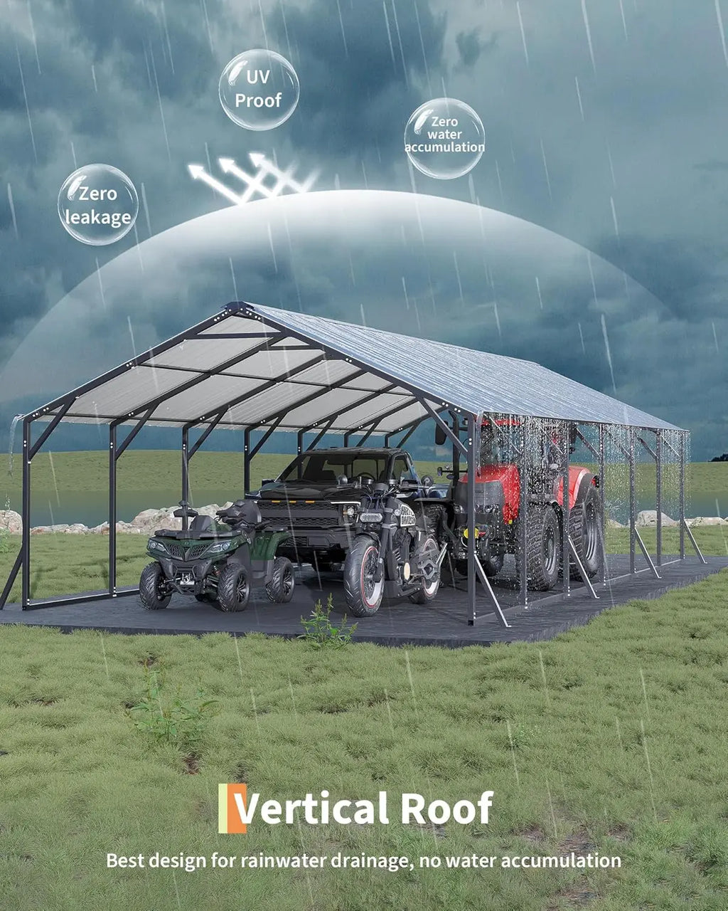 20x30x12ft Heavy Duty Steel Metal Carport Vertical Roof All Weather Multi Vehicle Pickup Boat Tractor Storage, Customized