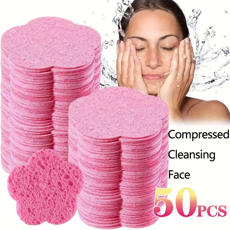 50PCS Compressed Face Wash Puff Natural Wood Pulp Sponge Foaming Face Puff Cosmetic Puff Face Cleansing Sponge