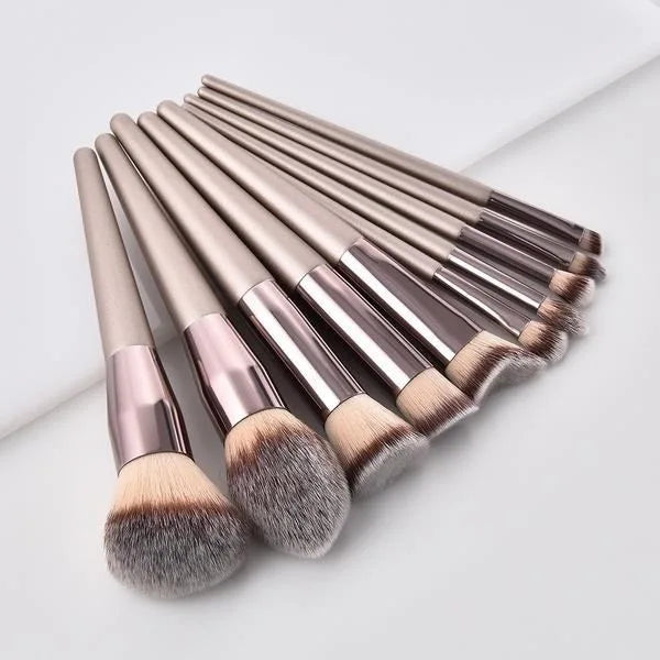 New 10Pcs Champagne Gold Makeup Brushes Set Loose Powder Eyeshadow Blush Brush Cosmetic Beauty Tools