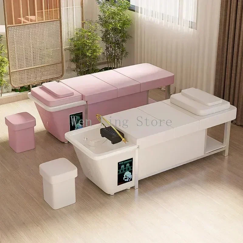 2025 Professional 90L Water Tank Hair Washing Massage Table Shampoo Bowl Bed Spa Heated Head Water Therapy Bed Shampoo Bed