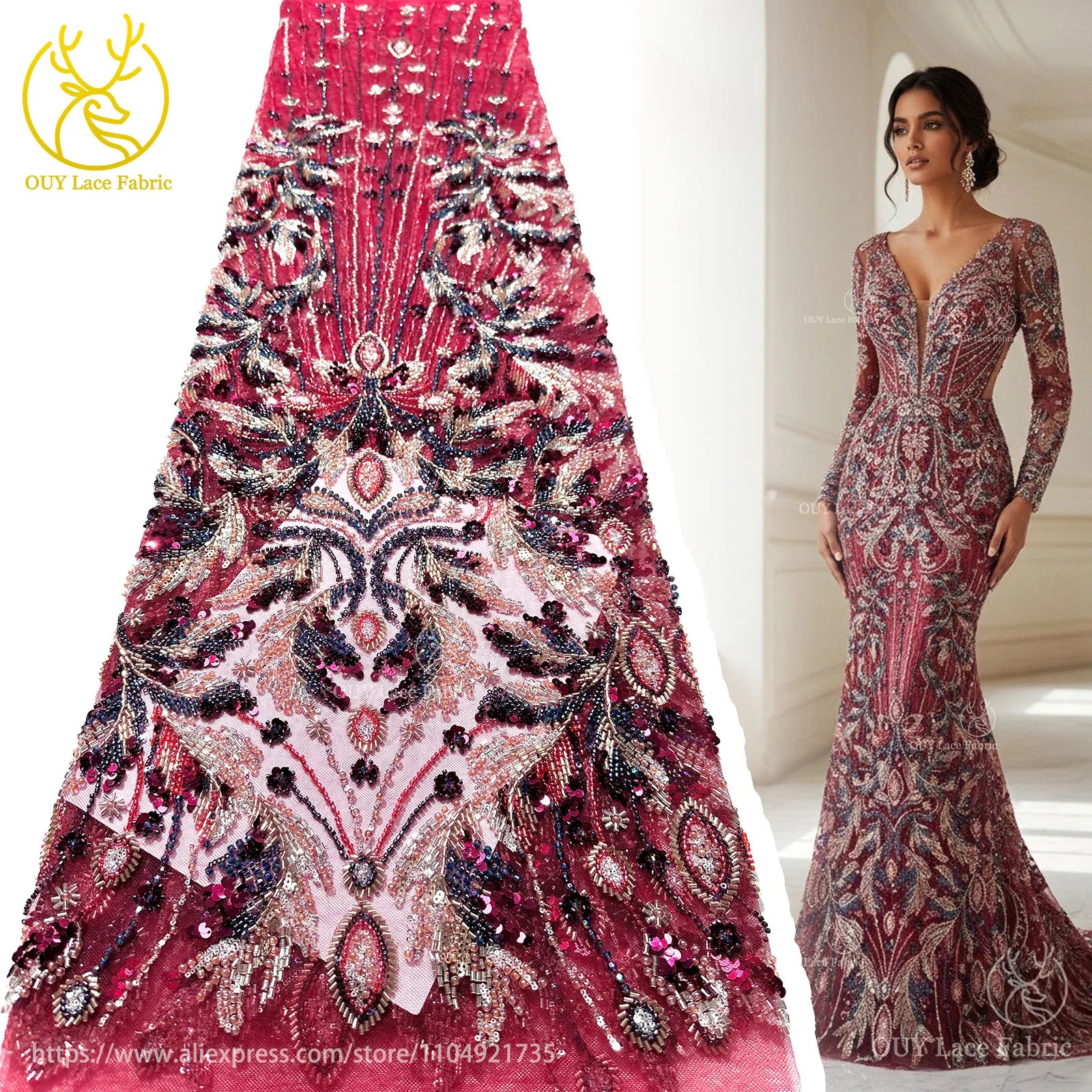 Green Luxury Precious French Handmade Heavy Beaded Lace Fabric High End African Nigerian Sequin Lace Wedding Party Dresses