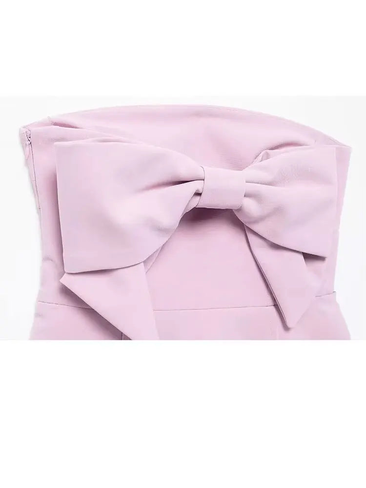 HH 2024 Woman Chic 3D Bow Side Zip Strapless Design Evening Dress Women Elegant Sexy Sleeveless Backless Pink Mini Dress