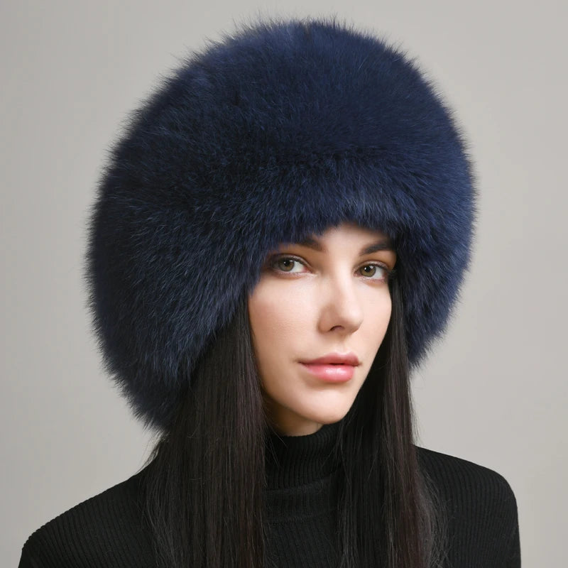 New Real fox fur hat Women winter genuine ethnic style mongolian hat Girls outdoor warm ear protection 100% real fox fur hat