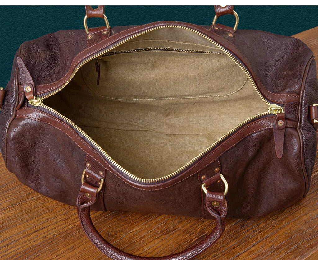 PNDME fashion designers handmade genuine leather men's large-capacity travel bags outdoor fitness cow leather storage handbag