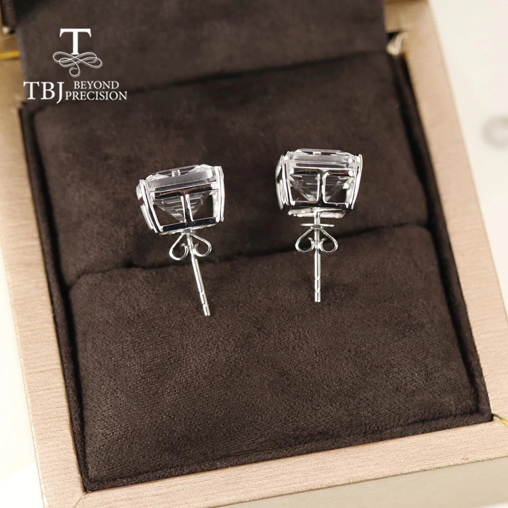 14K white gold natural white Quartz square 10mm Special cutting gemstone earrings simple design for women anniversary gift