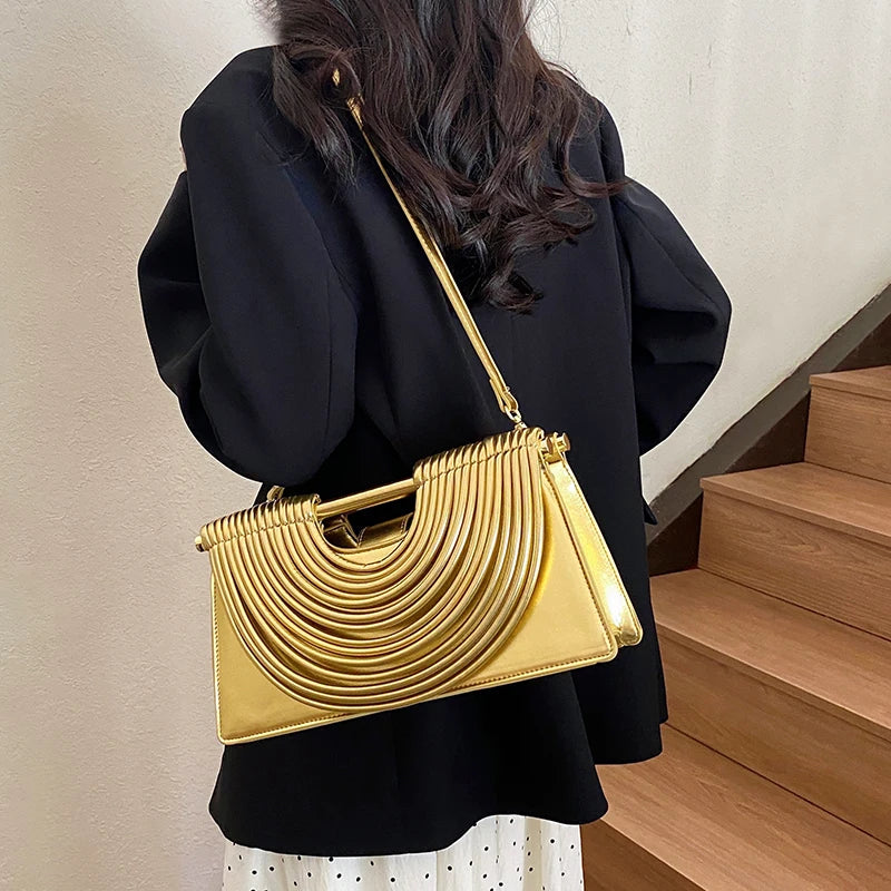 Fashion Handbag Luxury Gold Evening Clutch Bag Women Designer Handwoven Noodle Bags Large Capacity Pu Leather Messenger Bag