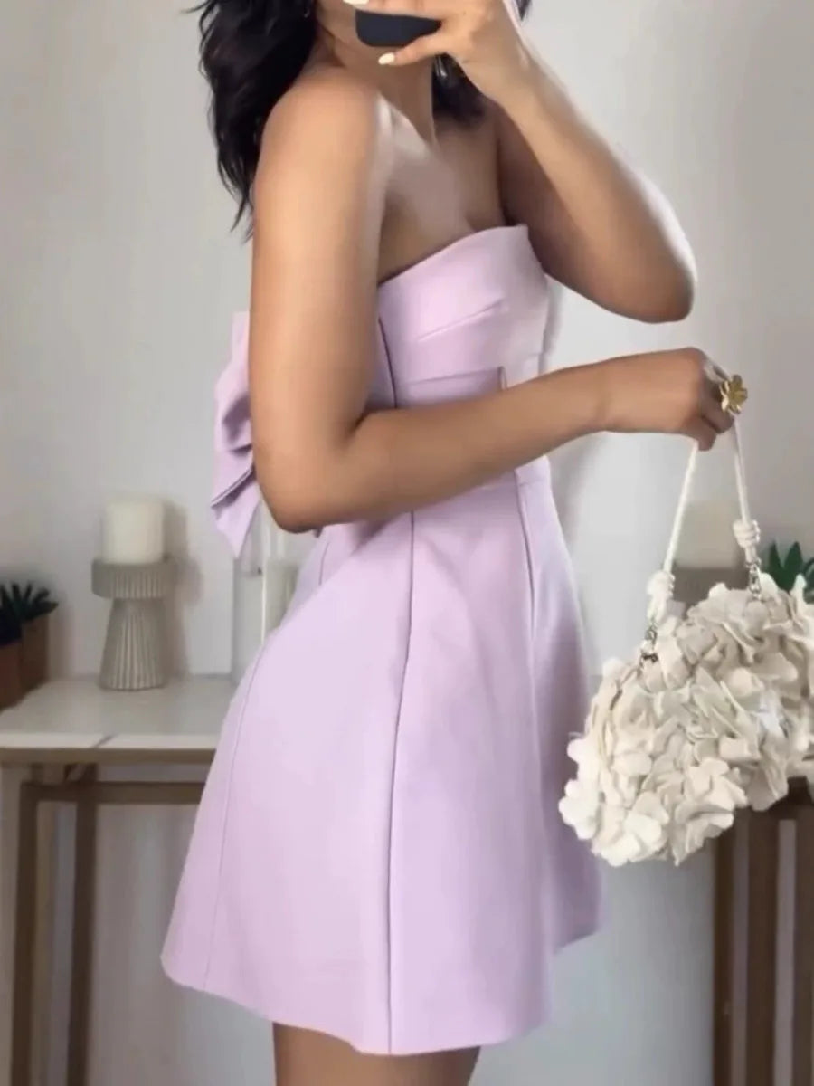 2024 summer new European and American style women's fashionable hottie style bow-detailed tube top short dress WAP2