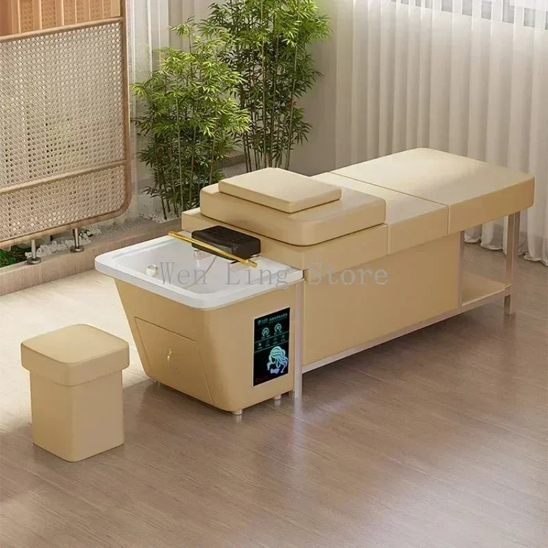 2025 Professional 90L Water Tank Hair Washing Massage Table Shampoo Bowl Bed Spa Heated Head Water Therapy Bed Shampoo Bed