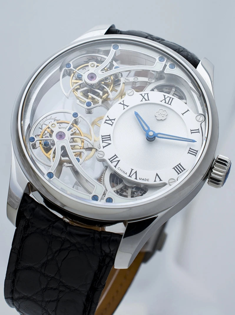 Men's Limited Edition Watch Front and Back Double Tourbillon Flying Suspension Watch Men's Luminous Mechanical Watch Steel