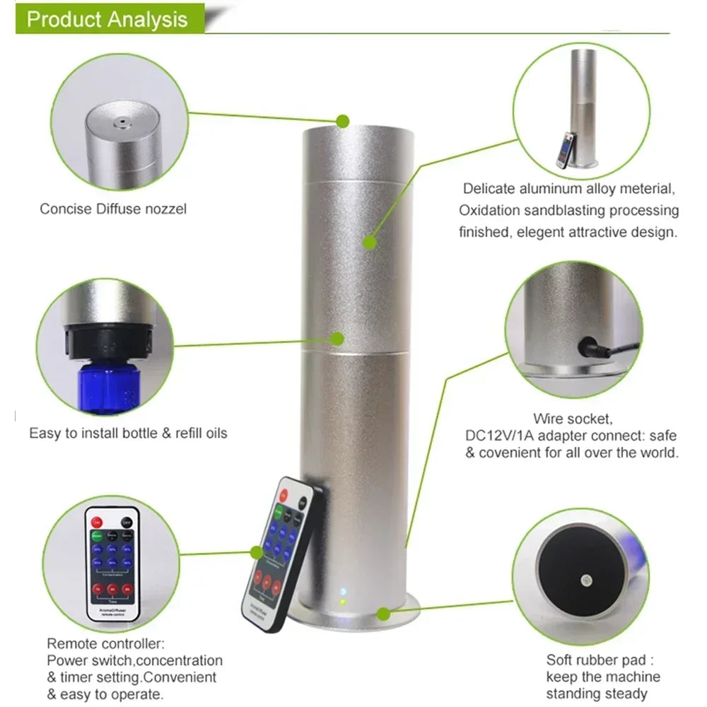 Aluminum Alloy Home Aroma Diffuser Room Fragrance Perfume Air Freshener Scent Diffuser Machine 200ML Essential Oil Capacity