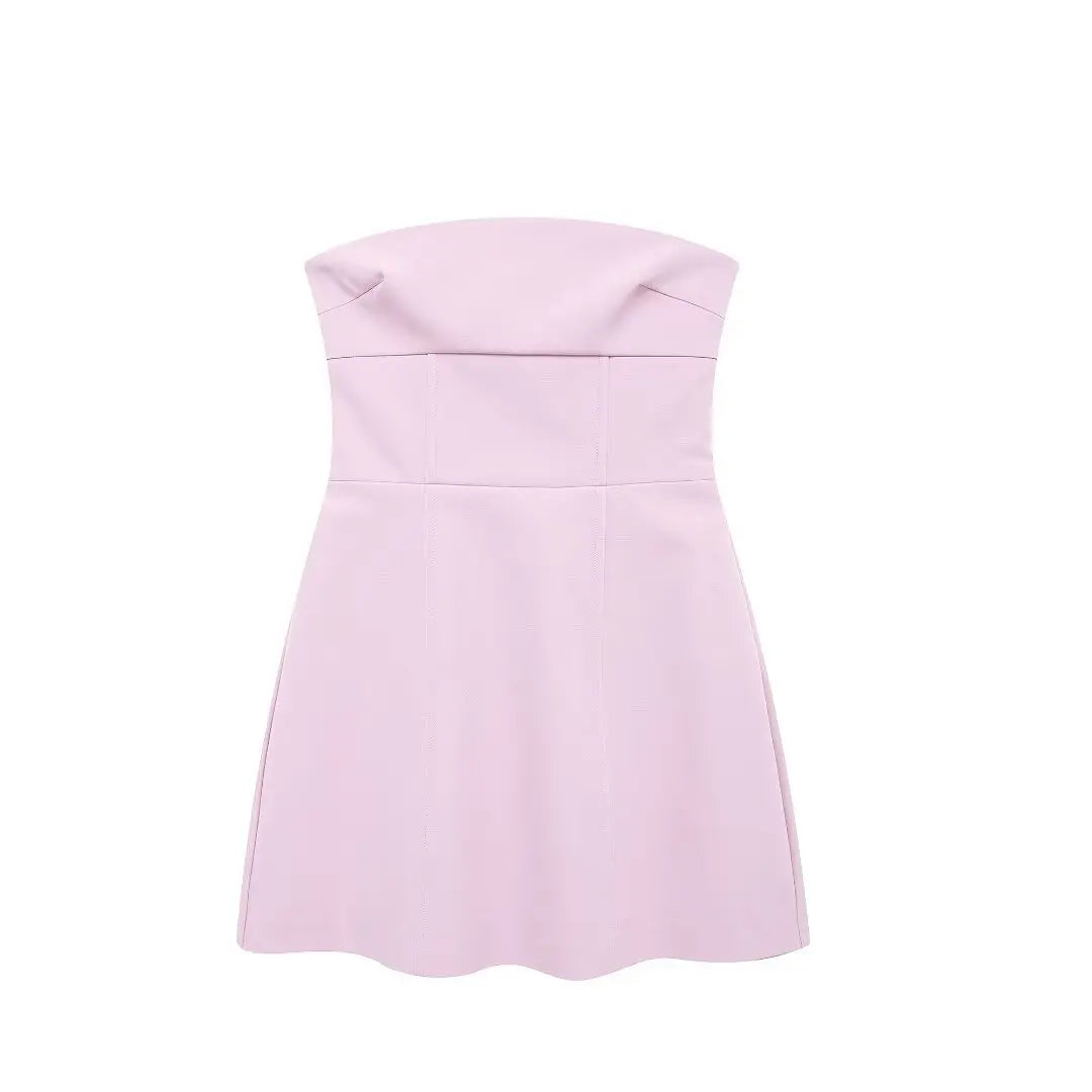 HH 2024 Woman Chic 3D Bow Side Zip Strapless Design Evening Dress Women Elegant Sexy Sleeveless Backless Pink Mini Dress
