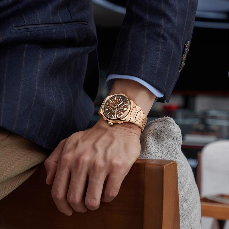 Lucky Harvey Hammered DialSelf-sounding Chiming Watches Automatic Movement Men's Watch 316L Stainless Steel Wristwatch Casual