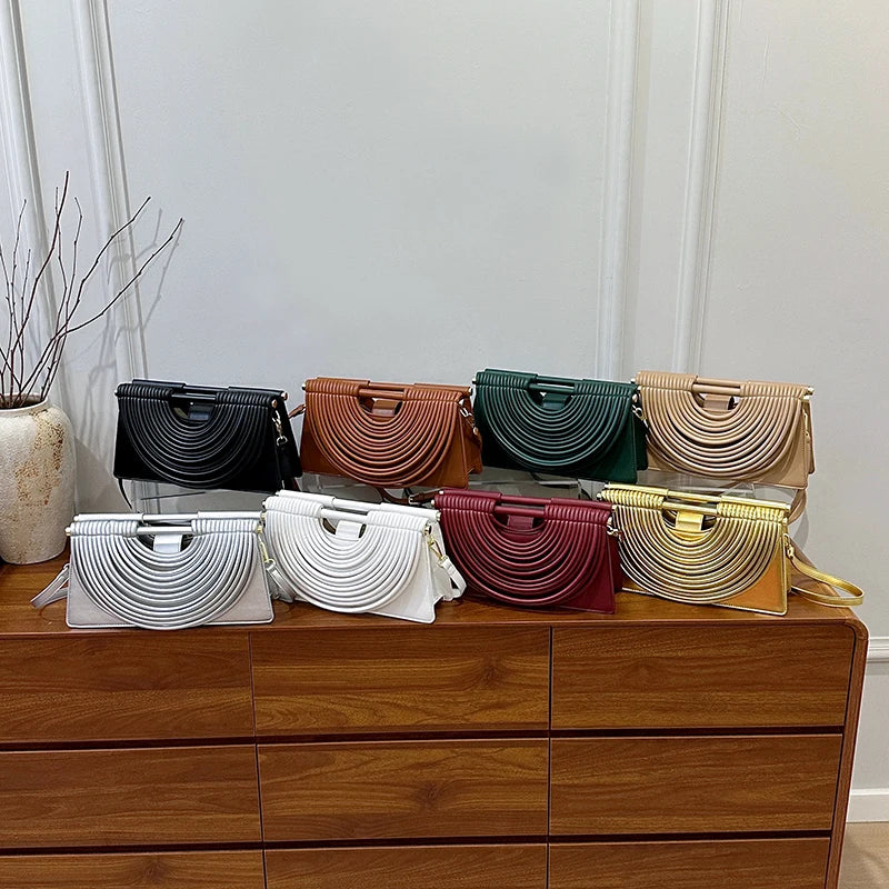 Fashion Handbag Luxury Gold Evening Clutch Bag Women Designer Handwoven Noodle Bags Large Capacity Pu Leather Messenger Bag